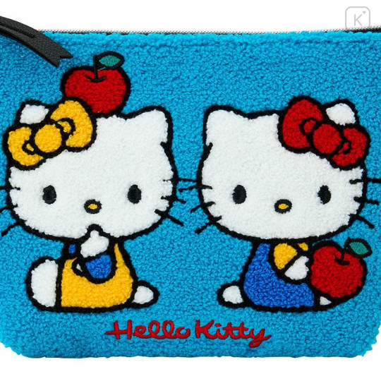 Japan Sanrio Sagara Embroidered Cosmetic Pouch - Hello Kitty & Hello Mimmy : Apple Blue - 4
