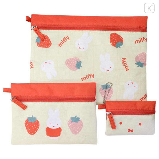 Japan Miffy Flat Pouch Set - Miffy : Strawberry Yellow - 1