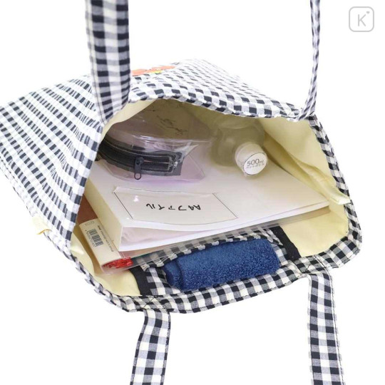 Japan Peanuts Tote Bag - Snoopy & Woodstock : Black Plaid Balloon - 3