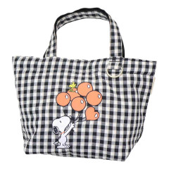 Japan Peanuts Mini Tote Bag - Snoopy & Woodstock : Black Plaid Balloon