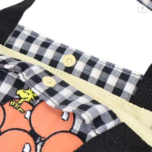 Japan Peanuts Mini Tote Bag - Snoopy & Woodstock : Black Plaid Balloon - 4