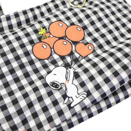 Japan Peanuts Mini Tote Bag - Snoopy & Woodstock : Black Plaid Balloon - 5