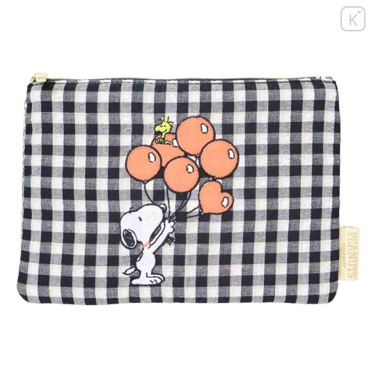 Japan Peanuts Cosmetic Pouch - Snoopy & Woodstock : Black Plaid Balloon - 1