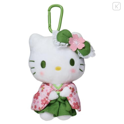 Japan Sanrio Eco Shopping Bag & Mascot Plush - Hello Kitty : Matcha Sakura Kimono - 4