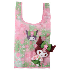 Japan Sanrio Eco Shopping Bag & Mascot Plush - Kuromi : Matcha Sakura Kimono