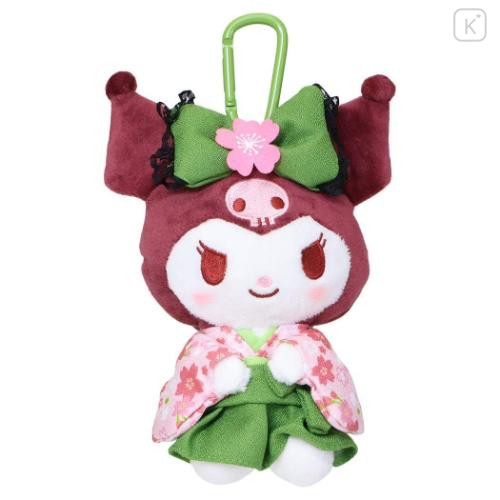 Japan Sanrio Eco Shopping Bag & Mascot Plush - Kuromi : Matcha Sakura Kimono - 4