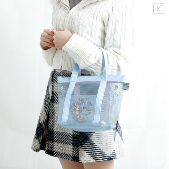 Japan San-X Mini Tote Bag - Sentimental Circus Shappo : Warm Foamy Soap Night Mesh Light Blue - 4