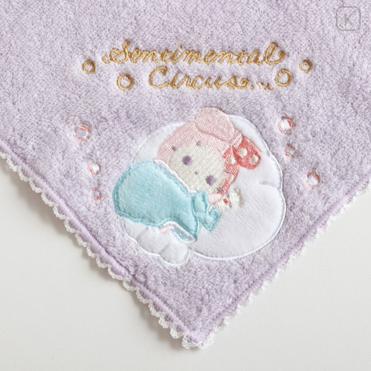 Japan San-X Embroidered Mini Towel Handkerchief - Sentimental Circus Shappo : Warm Foamy Soap Night Purple - 2