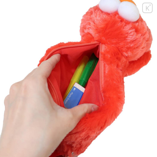 Japan Sesame Street Fluffy Plush Pen Case - Elmo Laying Down - 3