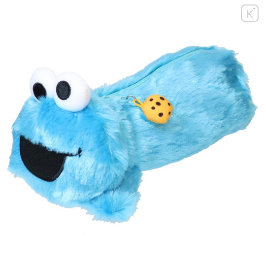 Japan Sesame Street Fluffy Plush Pen Case - Cookie Monster Laying Down - 1