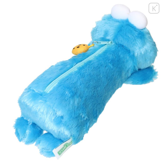 Japan Sesame Street Fluffy Plush Pen Case - Cookie Monster Laying Down - 2