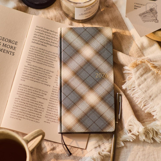 Japan Hobonichi Techo Weeks Hardcover Horizontal Japanese - Shirt Fabric Foggy Plaid / 2026 Apr / Mon Start - 2