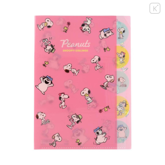Japan Peanuts 5 Pockets A4 Index File Holder - Snoopy & Woodstock : Family Pink - 1
