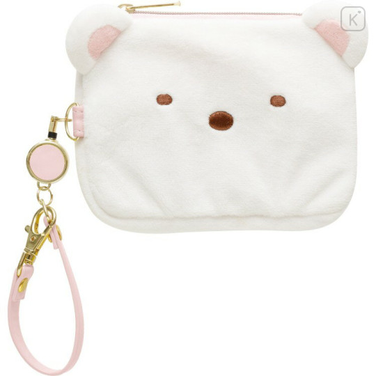 Japan San-X Mini Pouch & Pass Case Card Holder with Reel - Sumikko Gurashi : Shirokuma Face - 1