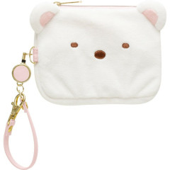 Japan San-X Mini Pouch & Pass Case Card Holder with Reel - Sumikko Gurashi : Shirokuma Face