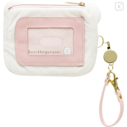Japan San-X Mini Pouch & Pass Case Card Holder with Reel - Sumikko Gurashi : Shirokuma Face - 3