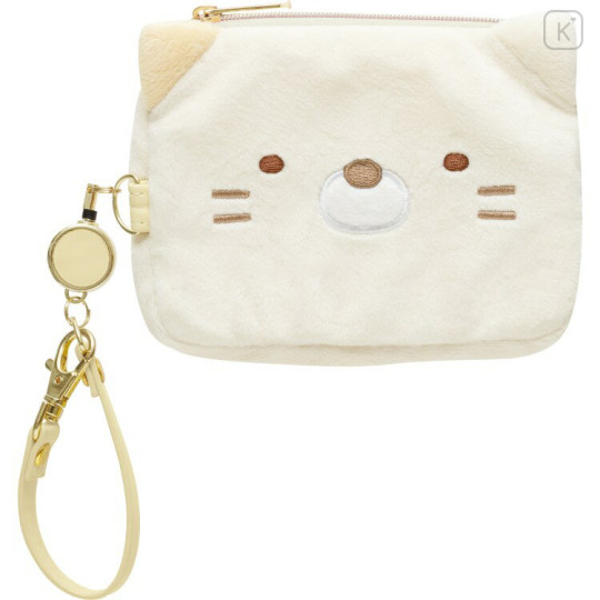 Japan San-X Mini Pouch & Pass Case Card Holder with Reel - Sumikko Gurashi : Neko Face - 1