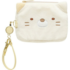 Japan San-X Mini Pouch & Pass Case Card Holder with Reel - Sumikko Gurashi : Neko Face
