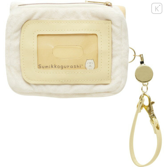 Japan San-X Mini Pouch & Pass Case Card Holder with Reel - Sumikko Gurashi : Neko Face - 3