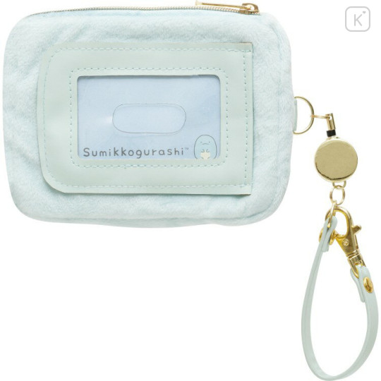 Japan San-X Mini Pouch & Pass Case Card Holder with Reel - Sumikko Gurashi : Tokage Face - 3
