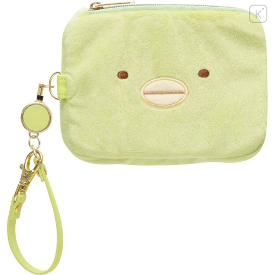 Japan San-X Mini Pouch & Pass Case Card Holder with Reel - Sumikko Gurashi : Penguin? Face - 1