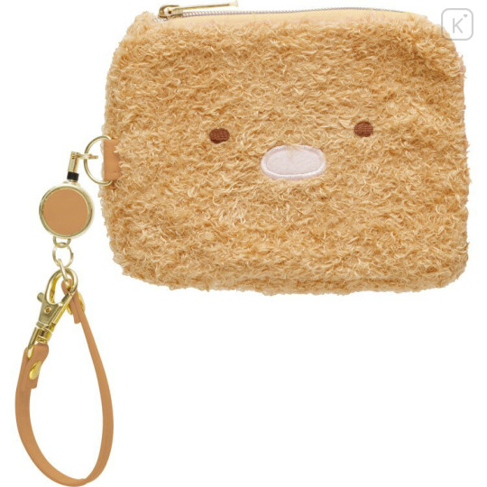 Japan San-X Mini Pouch & Pass Case Card Holder with Reel - Sumikko Gurashi : Tonkatsu Fried Pork Face - 1