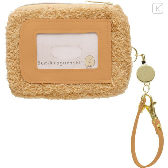 Japan San-X Mini Pouch & Pass Case Card Holder with Reel - Sumikko Gurashi : Tonkatsu Fried Pork Face - 3