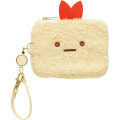 Japan San-X Mini Pouch & Pass Case Card Holder with Reel - Sumikko Gurashi : Ebifurai no Shippo Fried Shrimp Tail Face - 1