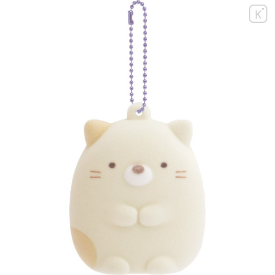 Japan San-X Flocked Keychain - Sumikko Gurashi : Raccoon Tanuki Round Restaurant Neko - 1