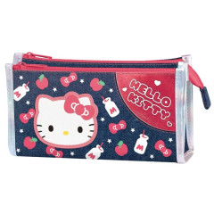 Japan Sanrio Dual-zip Denim Pouch - Hello Kitty