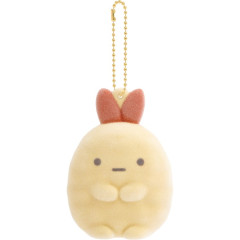 Japan San-X Flocked Keychain - Sumikko Gurashi : Raccoon Tanuki Round Restaurant Ebifurai no Shippo Fried Shrimp Tail