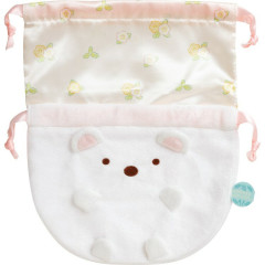 Japan San-X Plush Drawstring Bag - Sumikko Gurashi : Raccoon Tanuki Round Restaurant Shirokuma
