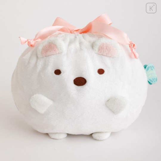 Japan San-X Plush Drawstring Bag - Sumikko Gurashi : Raccoon Tanuki Round Restaurant Shirokuma - 3