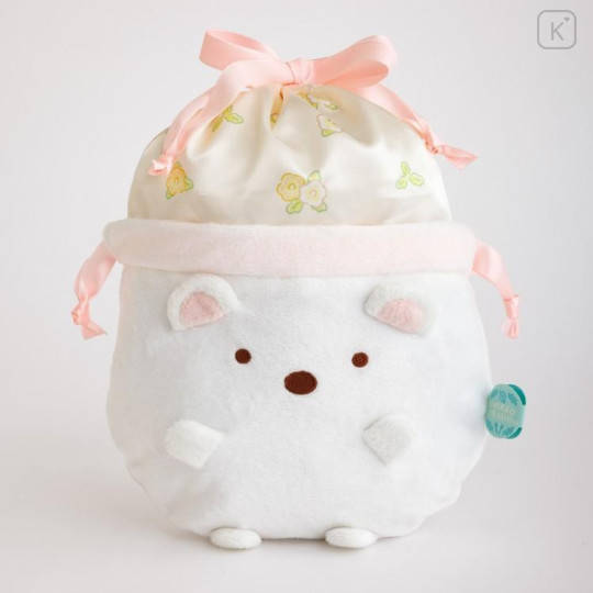 Japan San-X Plush Drawstring Bag - Sumikko Gurashi : Raccoon Tanuki Round Restaurant Shirokuma - 4