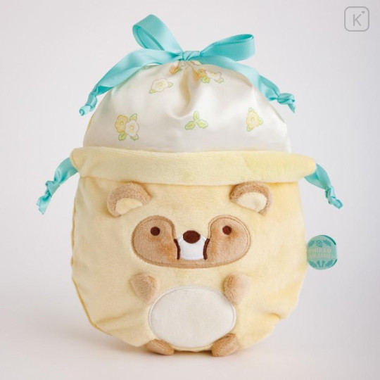 Japan San-X Plush Drawstring Bag - Sumikko Gurashi : Raccoon Tanuki Round Restaurant - 4