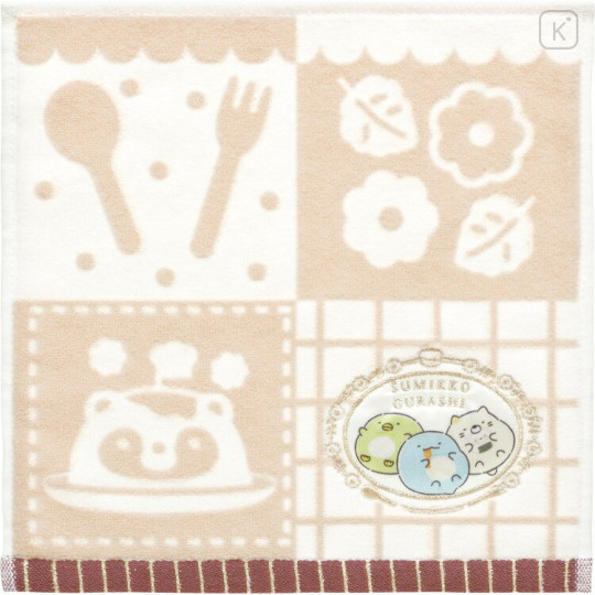 Japan San-X Embroidered Mini Towel Handkerchief - Sumikko Gurashi : Raccoon Tanuki Round Restaurant Penguin? Neko Tokage - 1