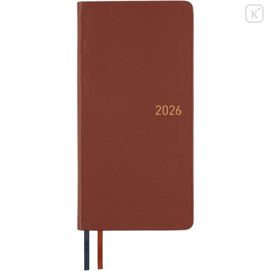Japan Hobonichi Techo Weeks Hardcover Horizontal Japanese - Leather Wine Brown / 2026 Jan / Mon Start - 1