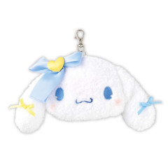 Japan Sanrio Plush Pass Case with Reel - Cinnamoroll : Face Ribbon Star