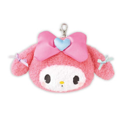 Japan Sanrio Plush Pass Case with Reel - My Melody : Face Ribbon Heart