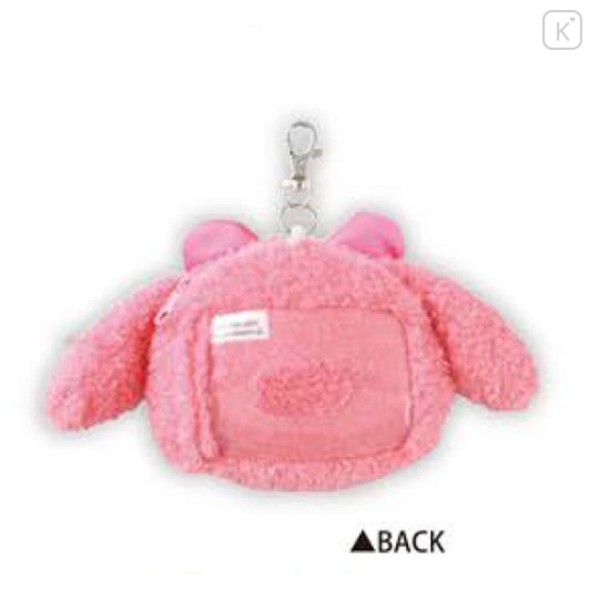 Japan Sanrio Plush Pass Case with Reel - My Melody : Face Ribbon Heart - 2