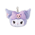 Japan Sanrio Plush Pass Case with Reel - Kuromi : Face Ribbon Heart - 1