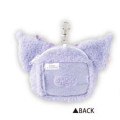 Japan Sanrio Plush Pass Case with Reel - Kuromi : Face Ribbon Heart - 2