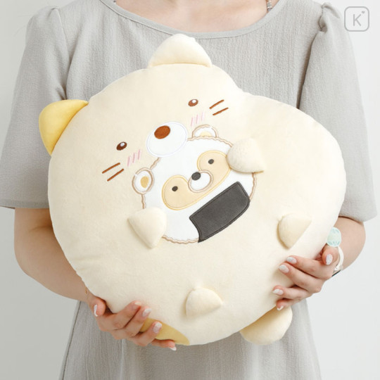 Japan San-X Super Mochimochi Cushion - Sumikko Gurashi : Raccoon Tanuki Round Restaurant Neko Rice Ball - 3