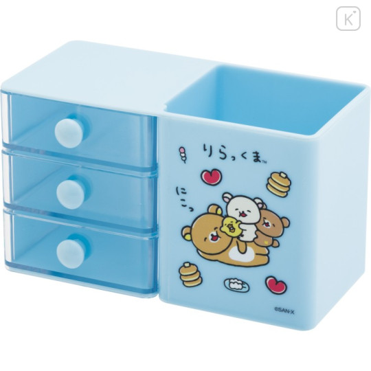 Japan San-X Chest Drawer with Pen Holder - Rilakkuma : Yuruyuru Pokapoka Warm and Cozy Blue - 1
