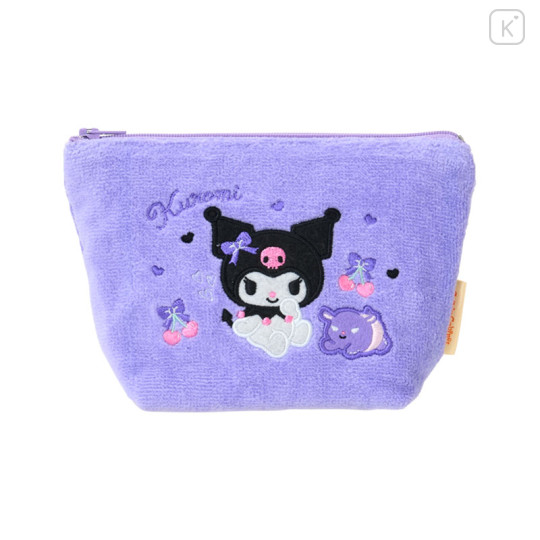 Japan Sanrio Original Small Embroidered Cosmetic Pouch with Snack - Kuromi - 1