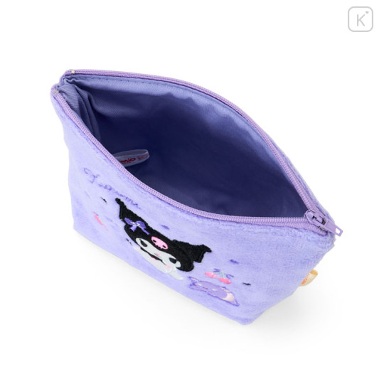 Japan Sanrio Original Small Embroidered Cosmetic Pouch with Snack - Kuromi - 3