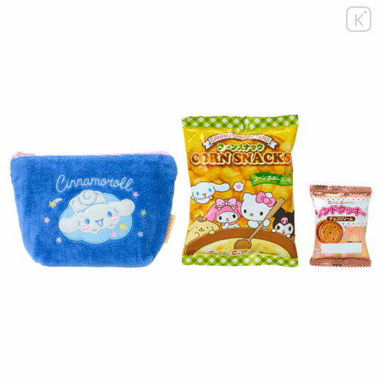 Japan Sanrio Original Small Embroidered Cosmetic Pouch with Snack - Cinnamoroll - 2