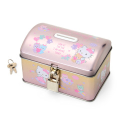 Japan Sanrio Original Tin Coin Bank with Snack - Hello Kitty & Tiny Chum : Metallic Pink
