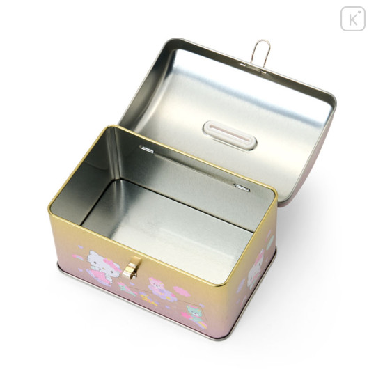 Japan Sanrio Original Tin Coin Bank with Snack - Hello Kitty & Tiny Chum : Metallic Pink - 3