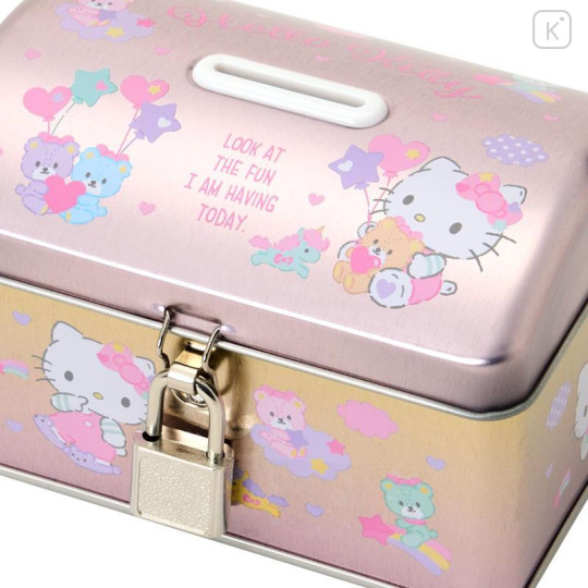 Japan Sanrio Original Tin Coin Bank with Snack - Hello Kitty & Tiny Chum : Metallic Pink - 5
